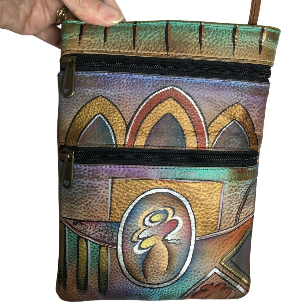Anuschka NEVER USED Handpainted Leather  Slim Crossbody Bag Southwest